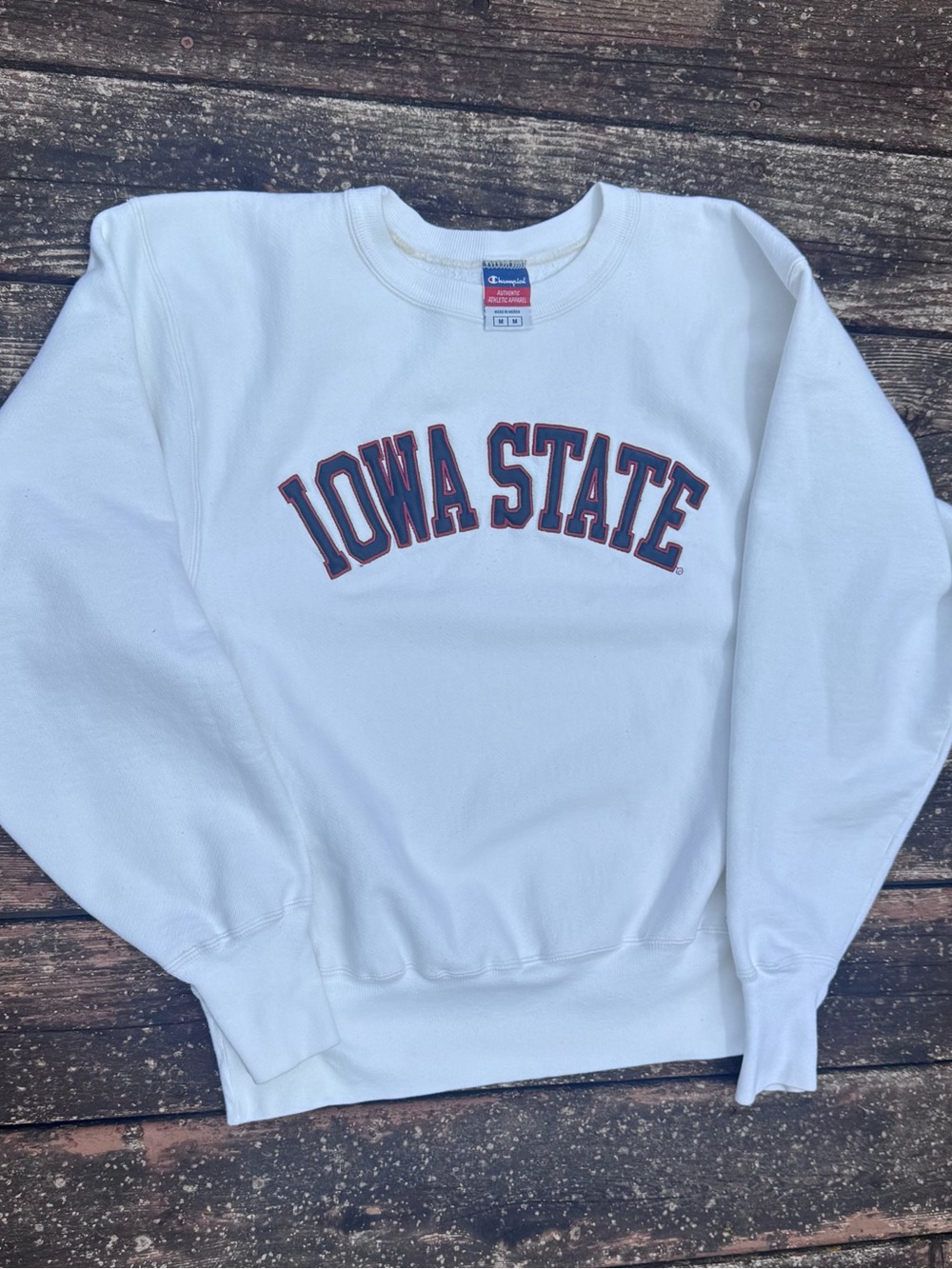 Vintage Y2K Champion Reverse Weave Iowa State White Sweatshirt, Cyclones,Big 12